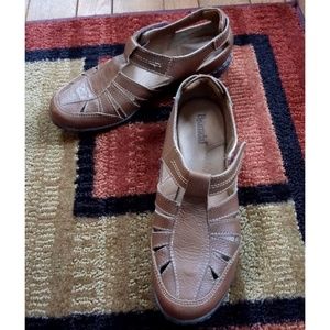 Bjorndal khaki brown leather velcro sandals maryjane flat shoes Womens 6.5